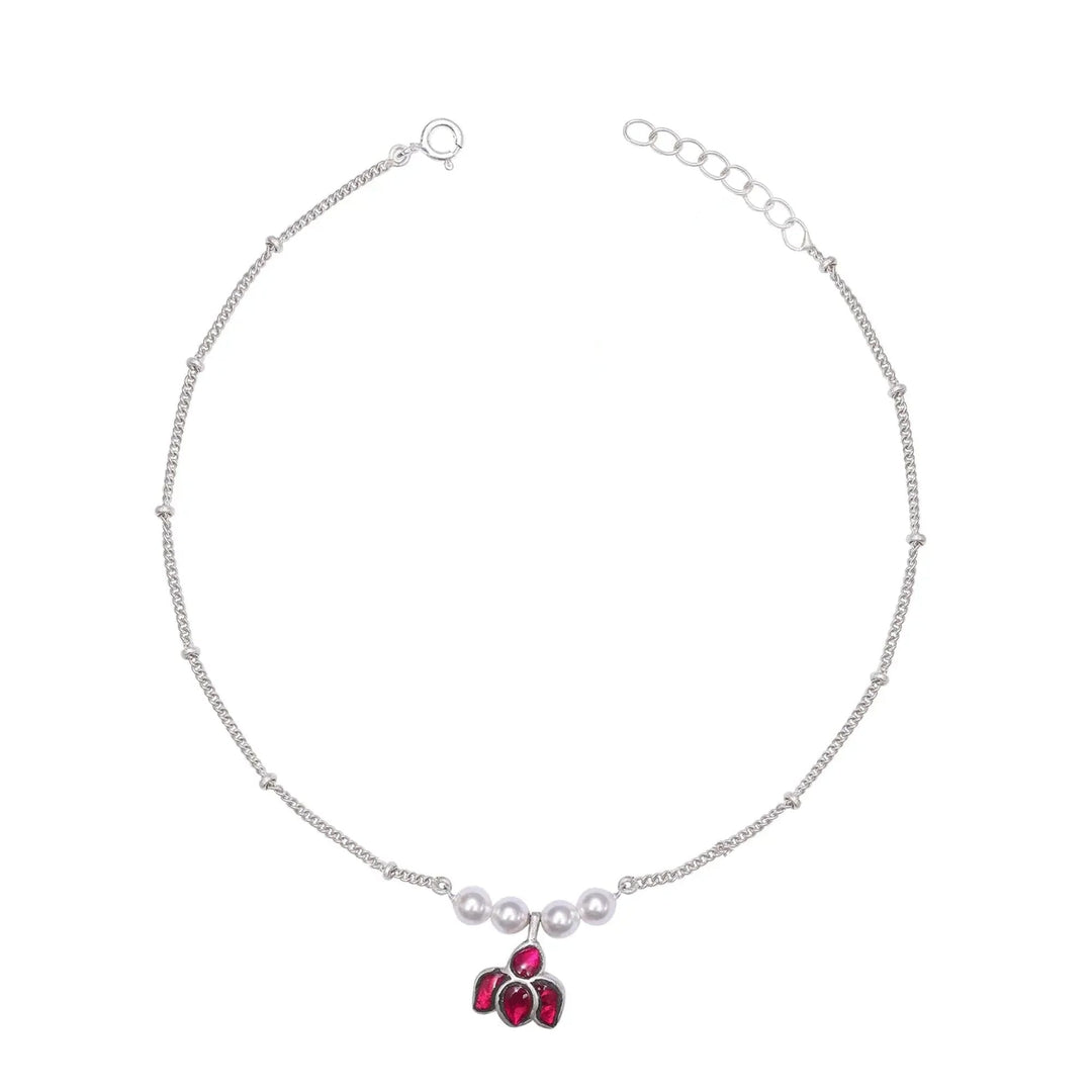 Single Silver lotus pearl anklet