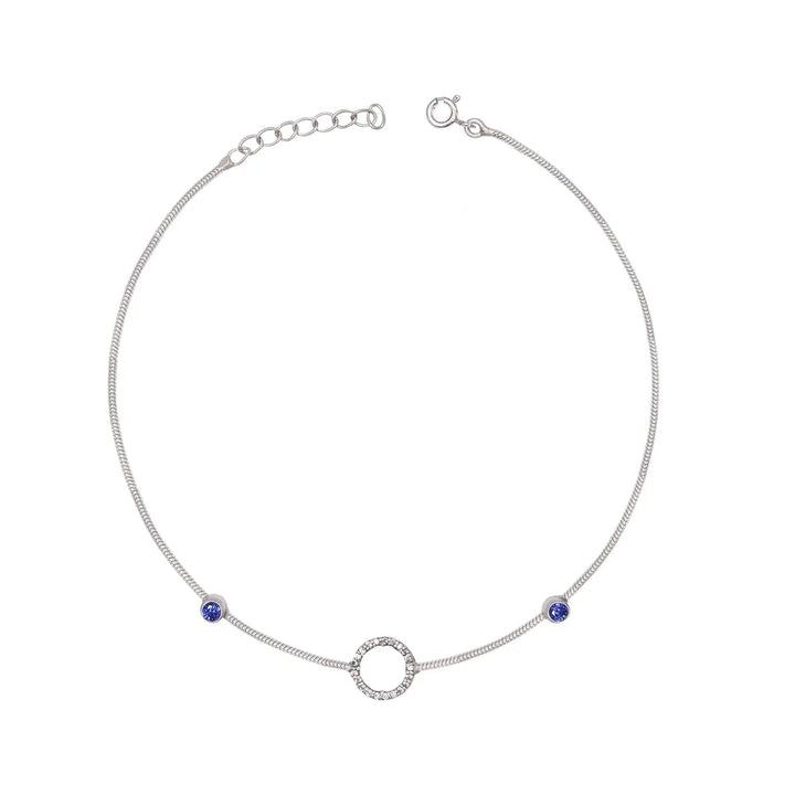 Single SIlver ANklet with round zircon motif