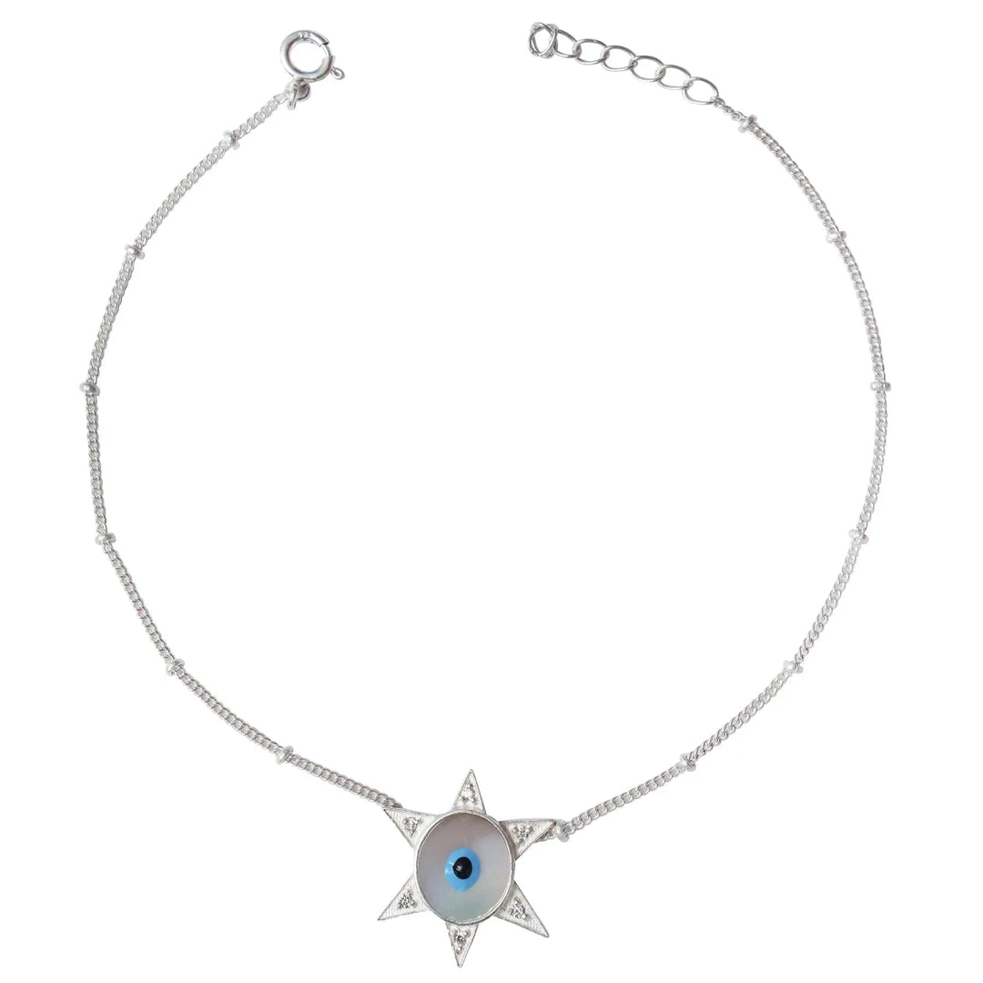 Single Silver Evil Eye Star Anklet