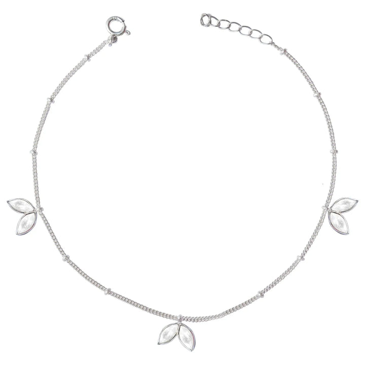 Single Two Petals Motif Silver 92.5 Anklet