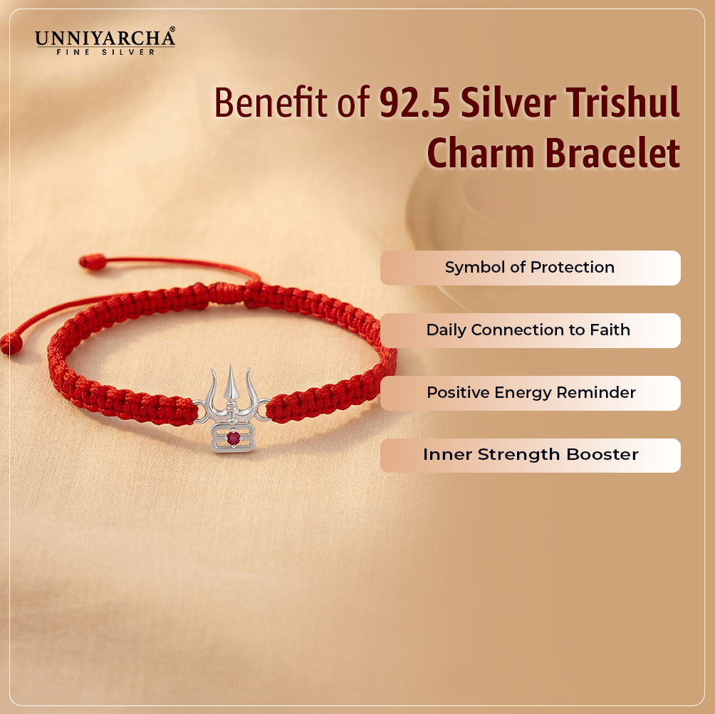 92.5 Silver Trishul with Tripundra Bracelet