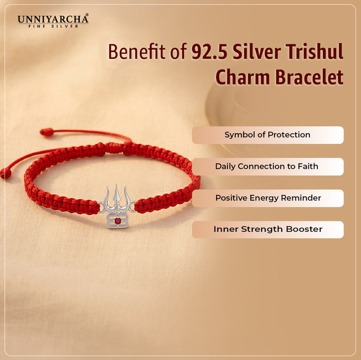 92.5 Silver Trishul with Tripundra Bracelet