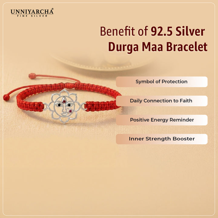 92.5 Silver Durga Maa Red Thread Bracelet