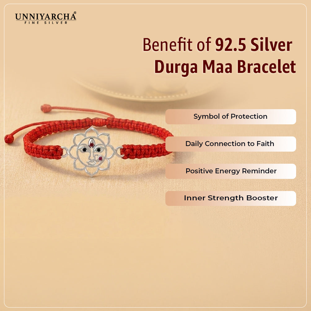 Unniyarcha 925 Pure Silver Durga Maa Red Thread Bracelet