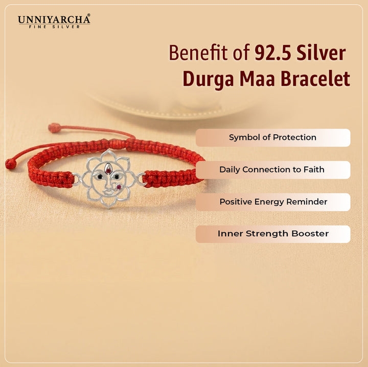 Unniyarcha 925 Pure Silver Durga Maa Red Thread Bracelet