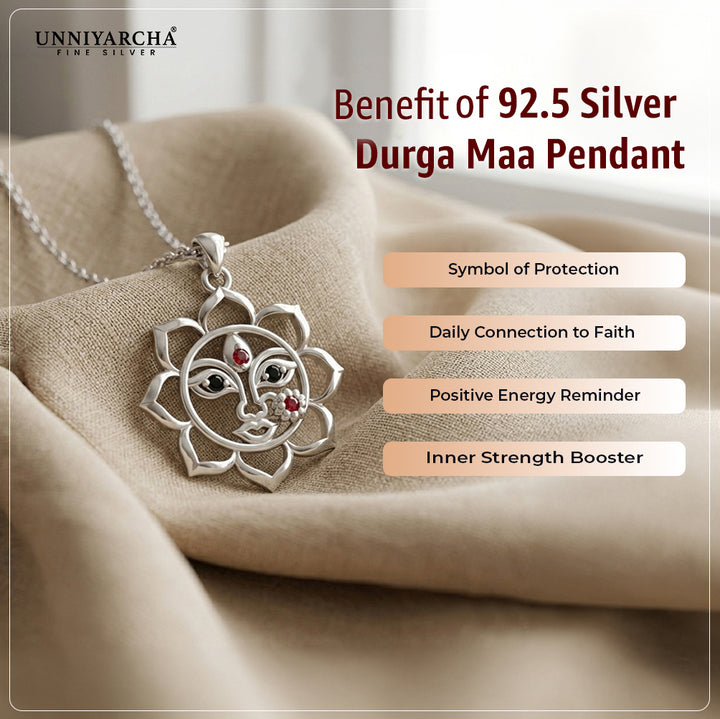 92.5 Silver Durga Maa Lotus Pendant