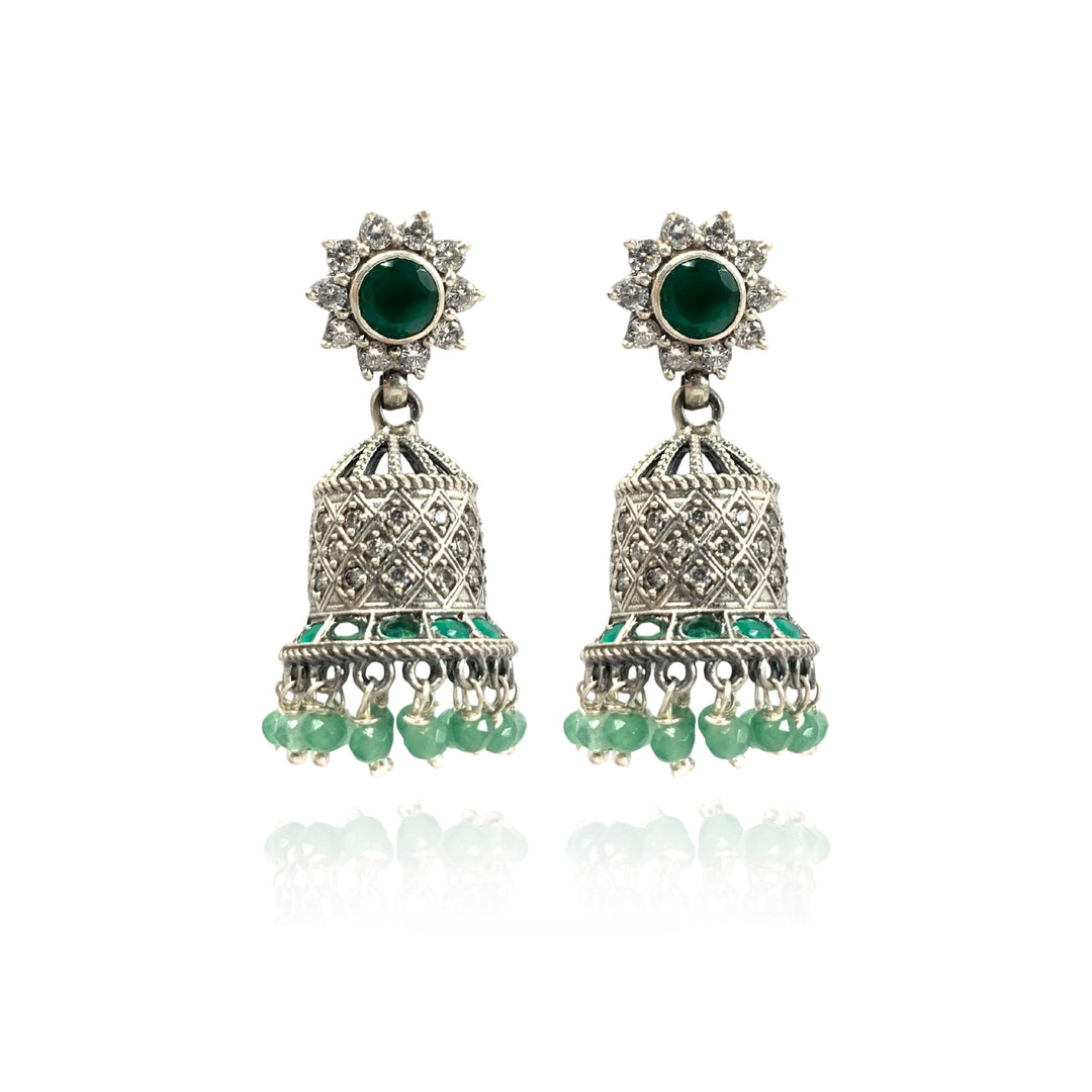 Green Sunflower Jhumka Earrings