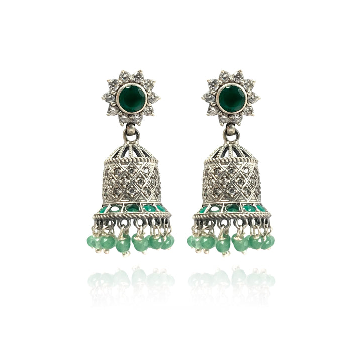 Green Sunflower Jhumka Earrings
