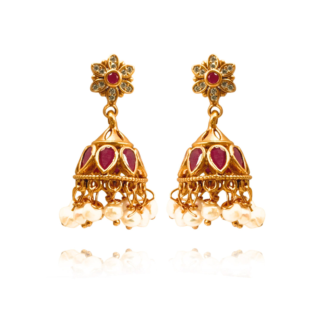 Silver 925 Gulabi Floral Jhumkas