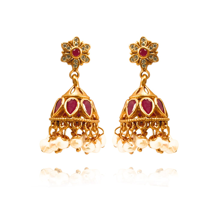 Silver 925 Gulabi Floral Jhumkas