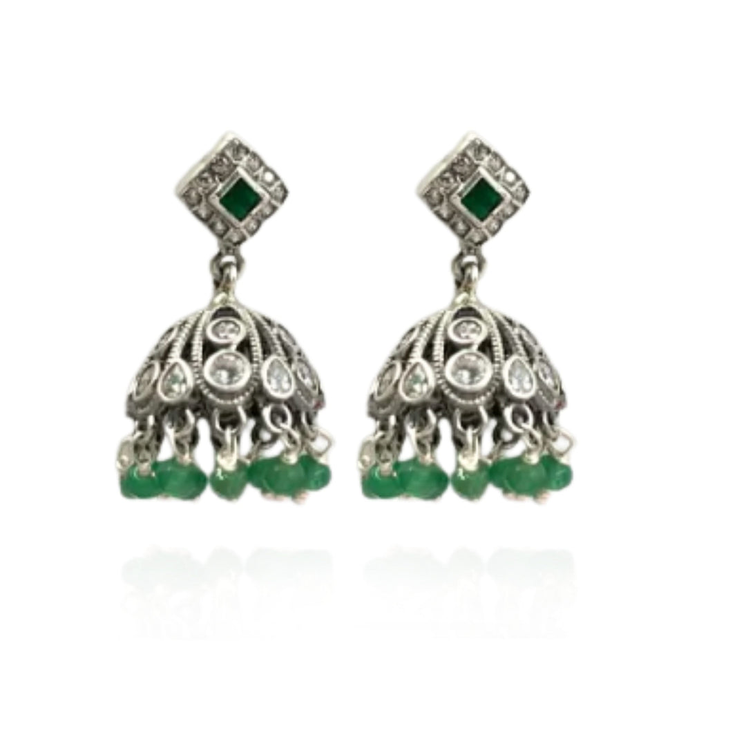 Silver 925 Green Jhumka Earrings