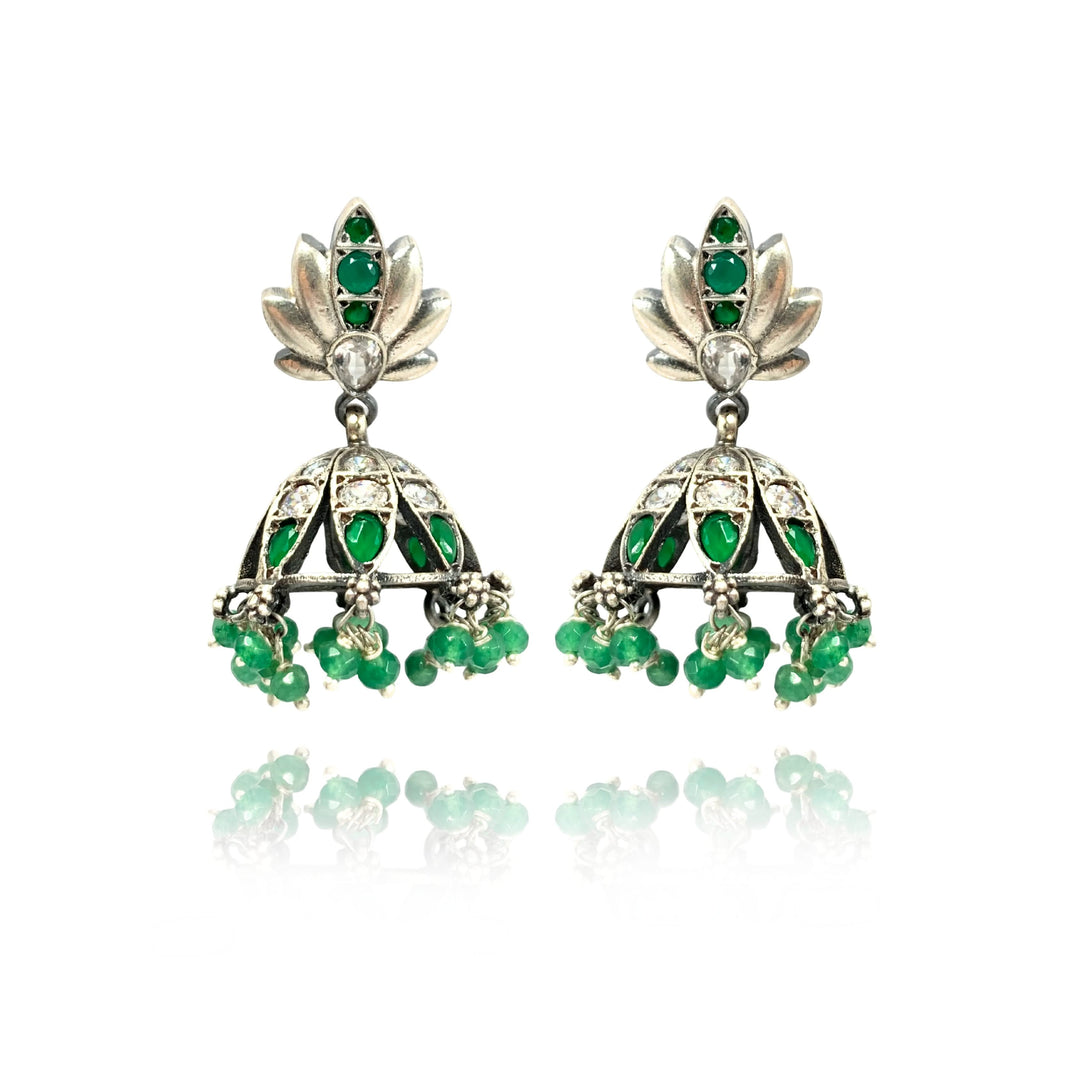 92.5 Silver Oxidised Lotus Jhumki