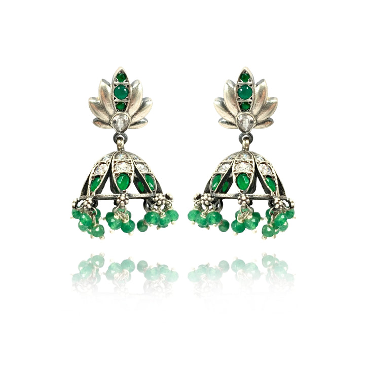 92.5 Silver Oxidised Lotus Jhumki