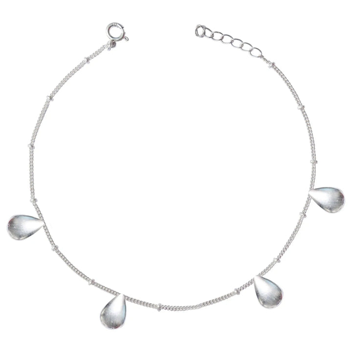 Single Drop Motif Anklet In Silver 92.5