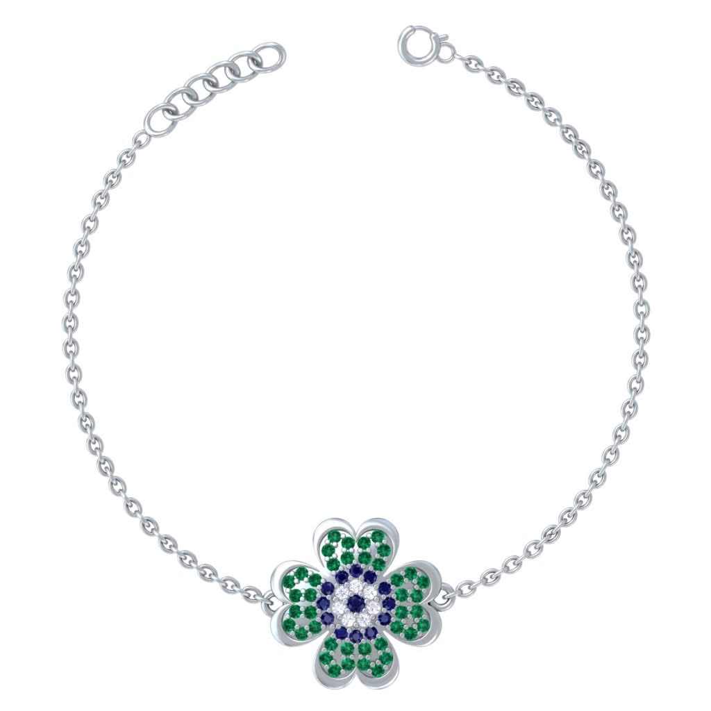 925 Pure Silver Evil Eye Clover Bracelet