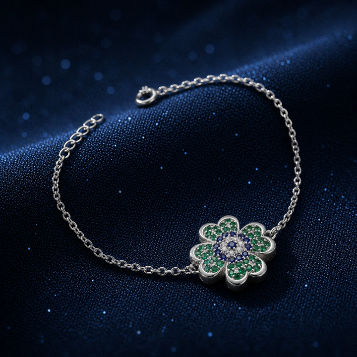925 Pure Silver Evil Eye Clover Bracelet
