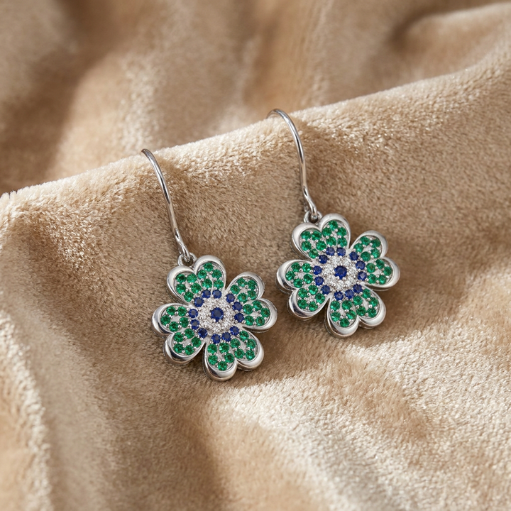 925 Pure Silver Evil Eye Clover Earrings