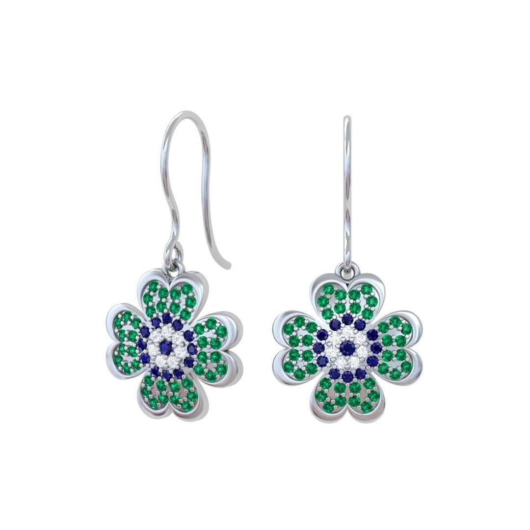 925 Pure Silver Evil Eye Clover Earrings