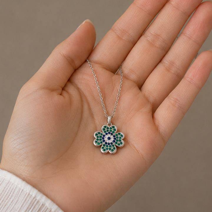 925 Pure Silver Evil Eye Clover Pendant