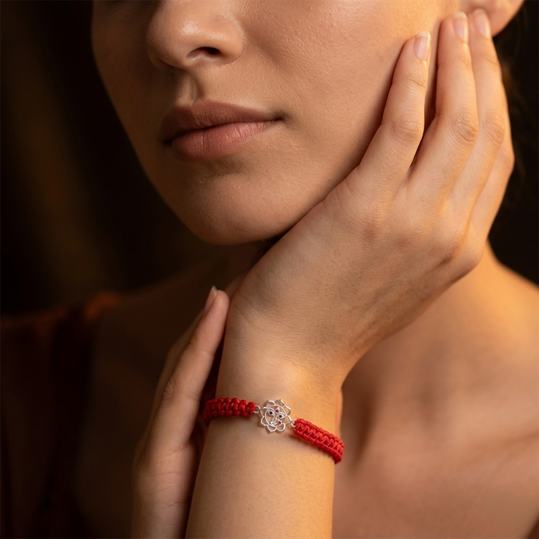 92.5 Silver Durga Maa Red Thread Bracelet