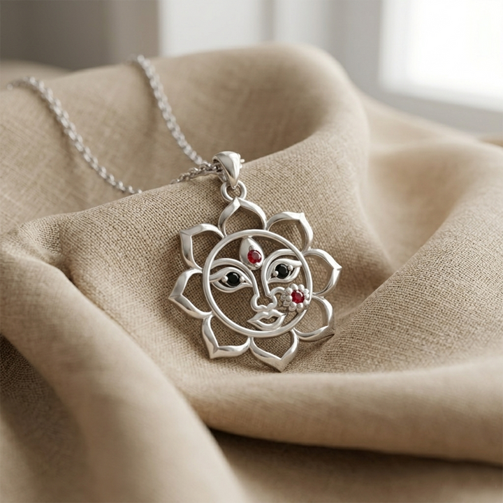 92.5 Silver Durga Maa Lotus Pendant