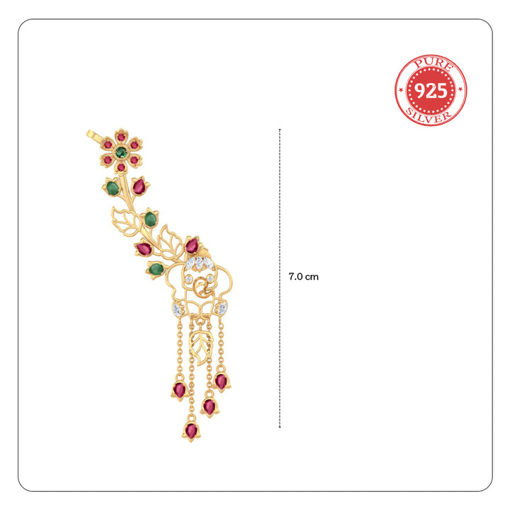 925 Pure Silver Elephant Floral Garden Vine ear cuff