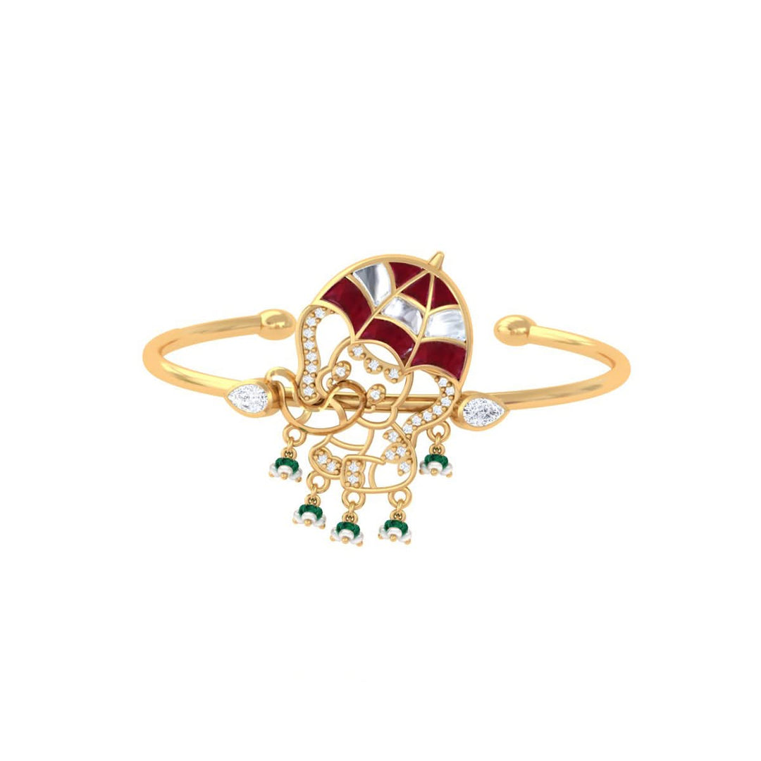 925 Pure Silver Red & White Umbrella Kundan Elephant Cuff