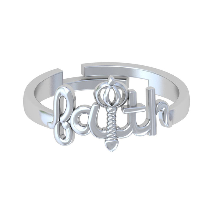 925 Pure Silver Faith Hanuman Gada Adjustable Ring