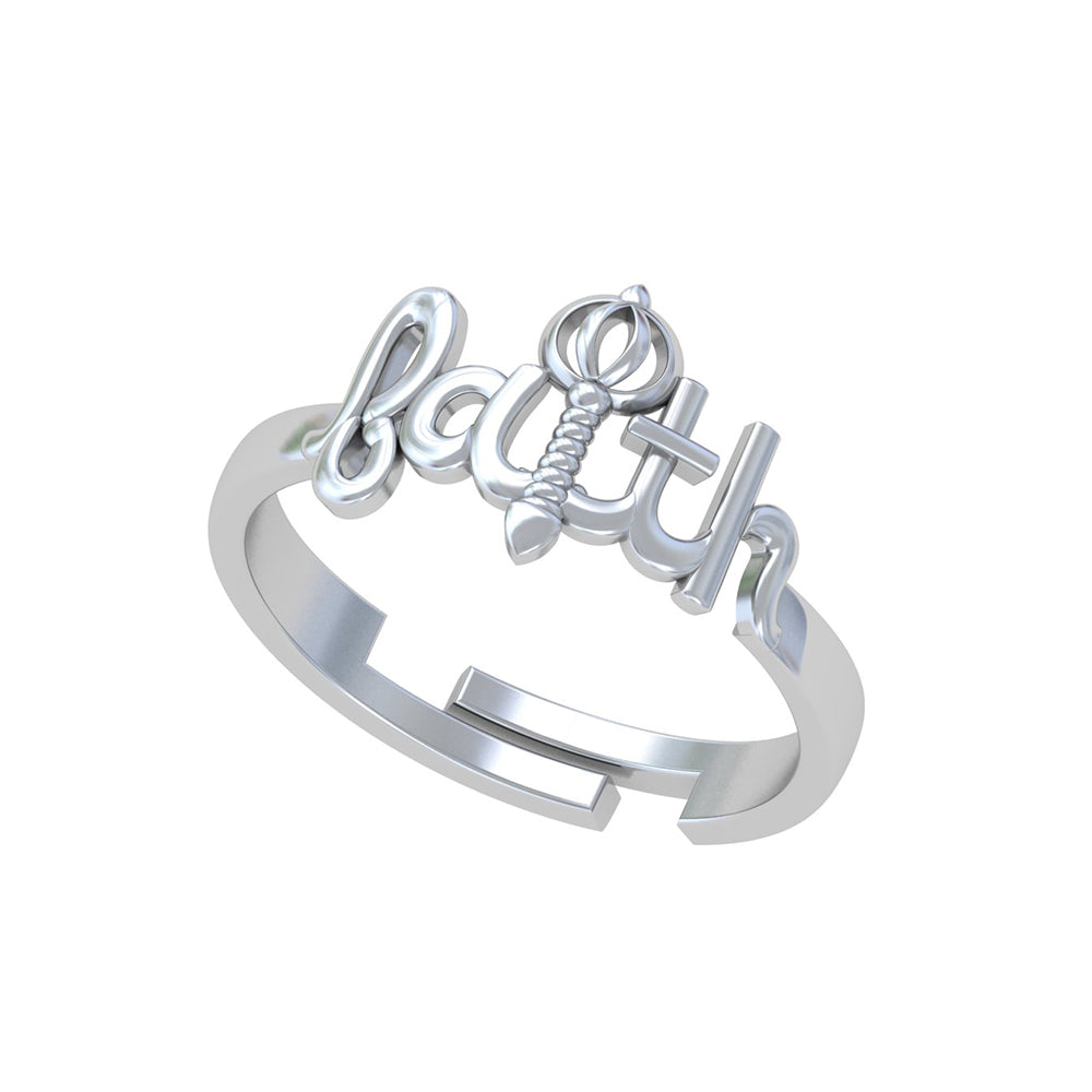 925 Pure Silver Faith Hanuman Gada Adjustable Ring