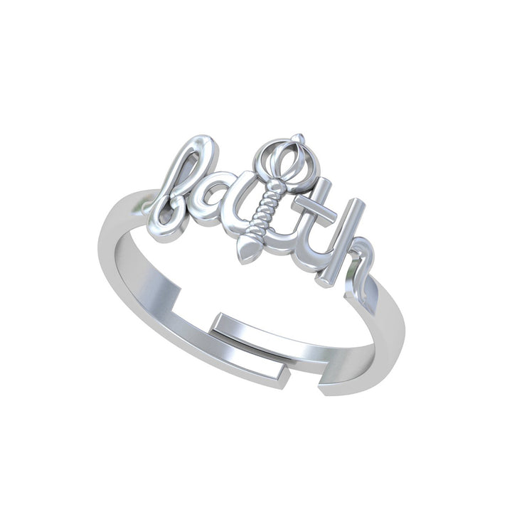 925 Pure Silver Faith Hanuman Gada Adjustable Ring