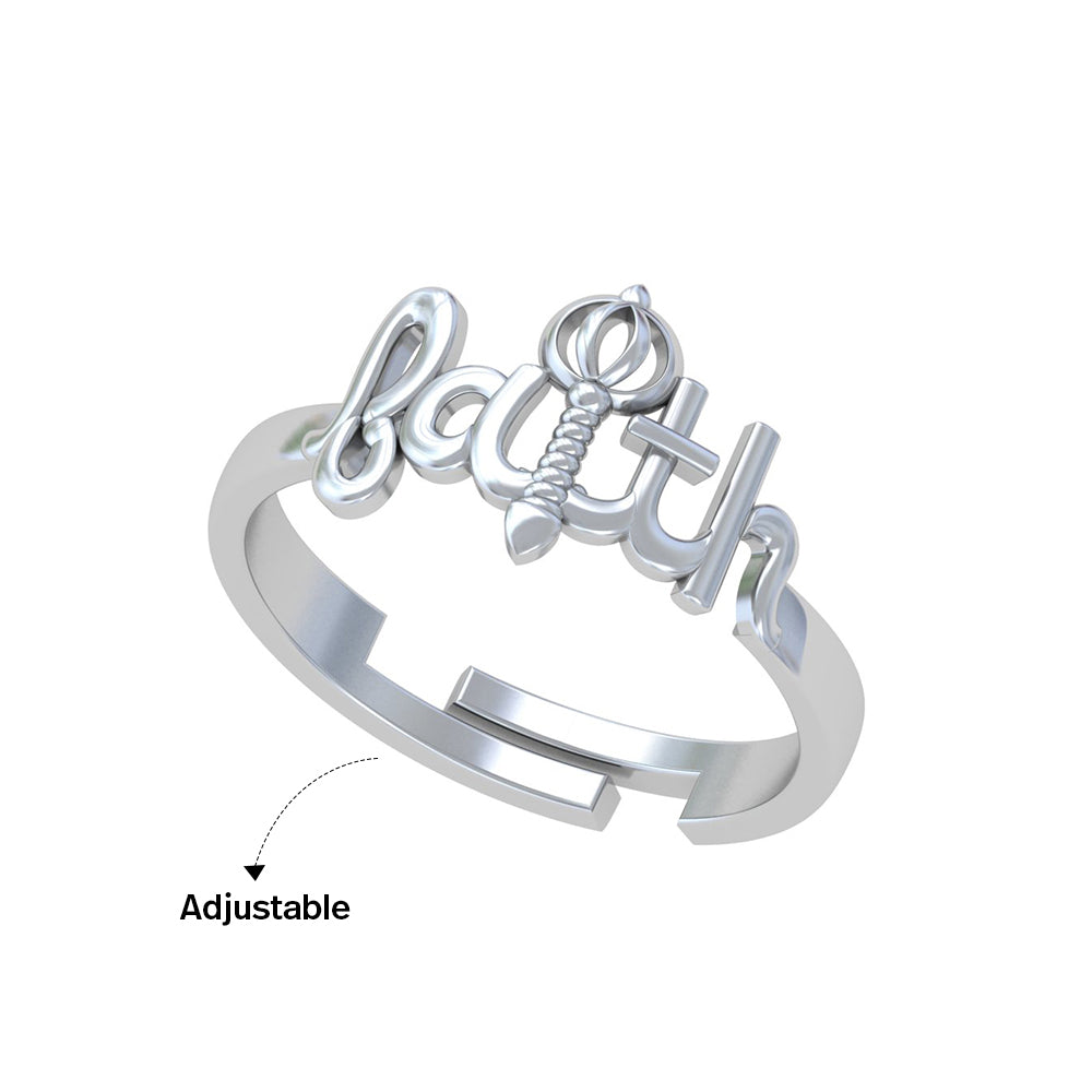 925 Pure Silver Faith Hanuman Gada Adjustable Ring