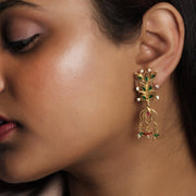 Green Pink Zircon Gold Plated Silver Earrings