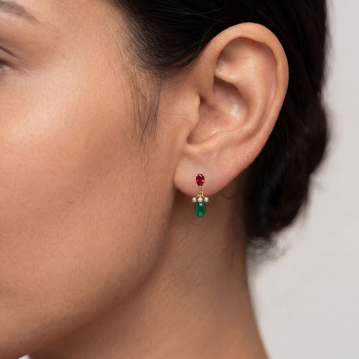 Unniyarcha Crimson Pearl Drop Earrings