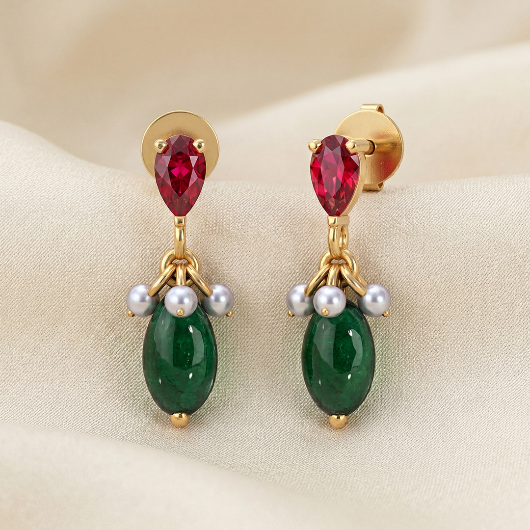 Unniyarcha Crimson Pearl Drop Earrings