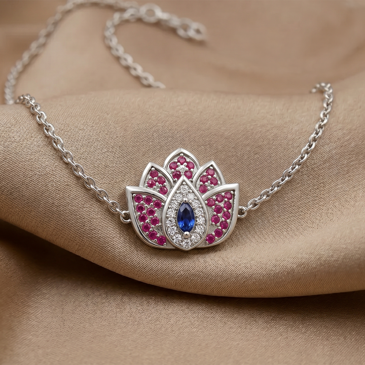925 Pure Silver Lotus Evil Eye Bracelet