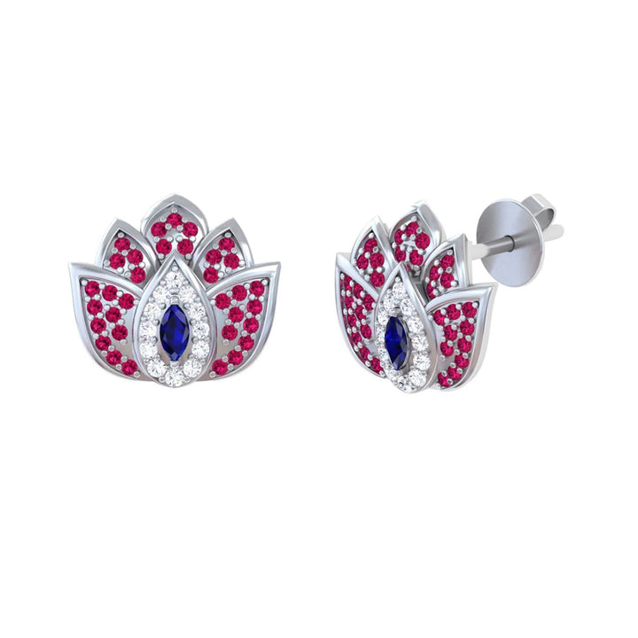 925 Pure Silver Lotus Evil Eye Earrings