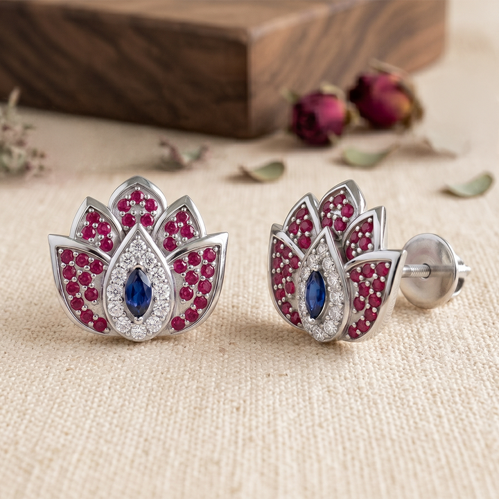925 Pure Silver Lotus Evil Eye Earrings