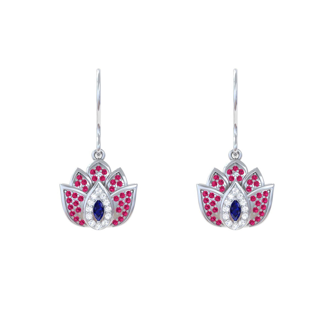 925 Pure Silver Lotus Evil Eye Hook Earrings