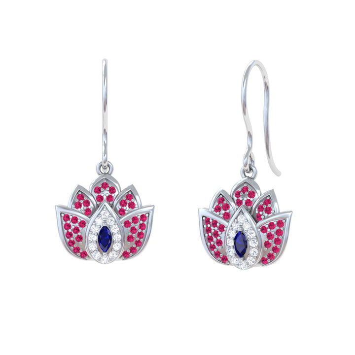 925 Pure Silver Lotus Evil Eye Hook Earrings