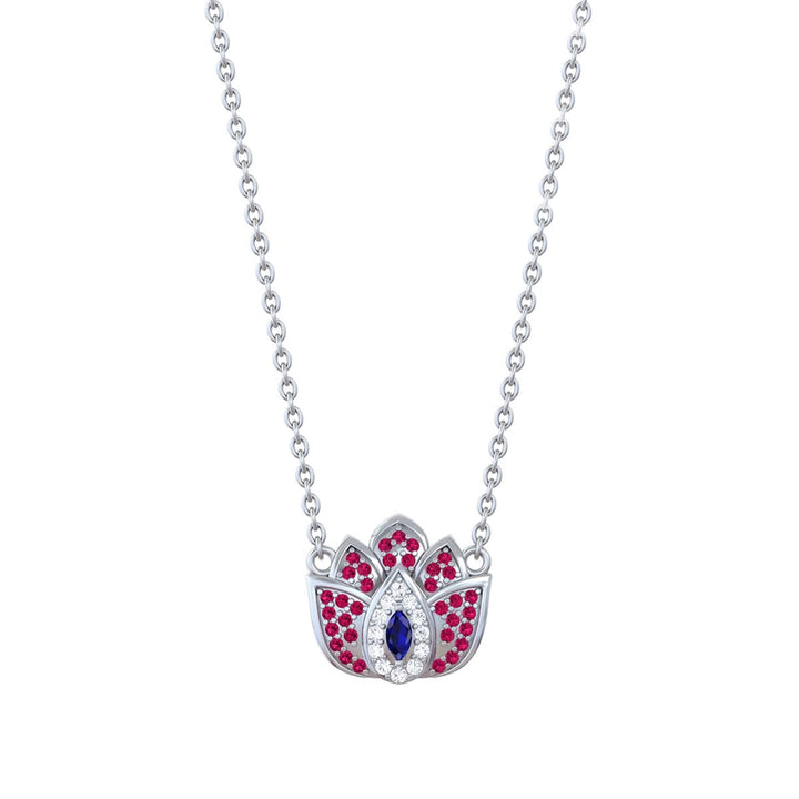 925 Pure Silver Lotus Evil Eye Necklace