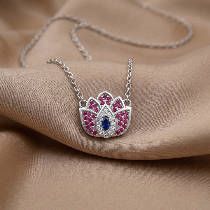 925 Pure Silver Lotus Evil Eye Necklace