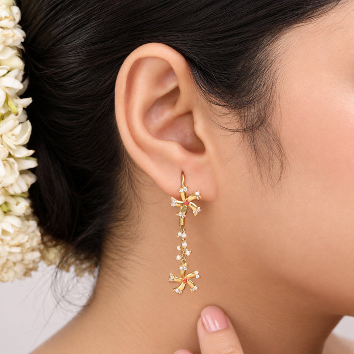 Silver Shiuli Flower Sui Dhaga Earrings