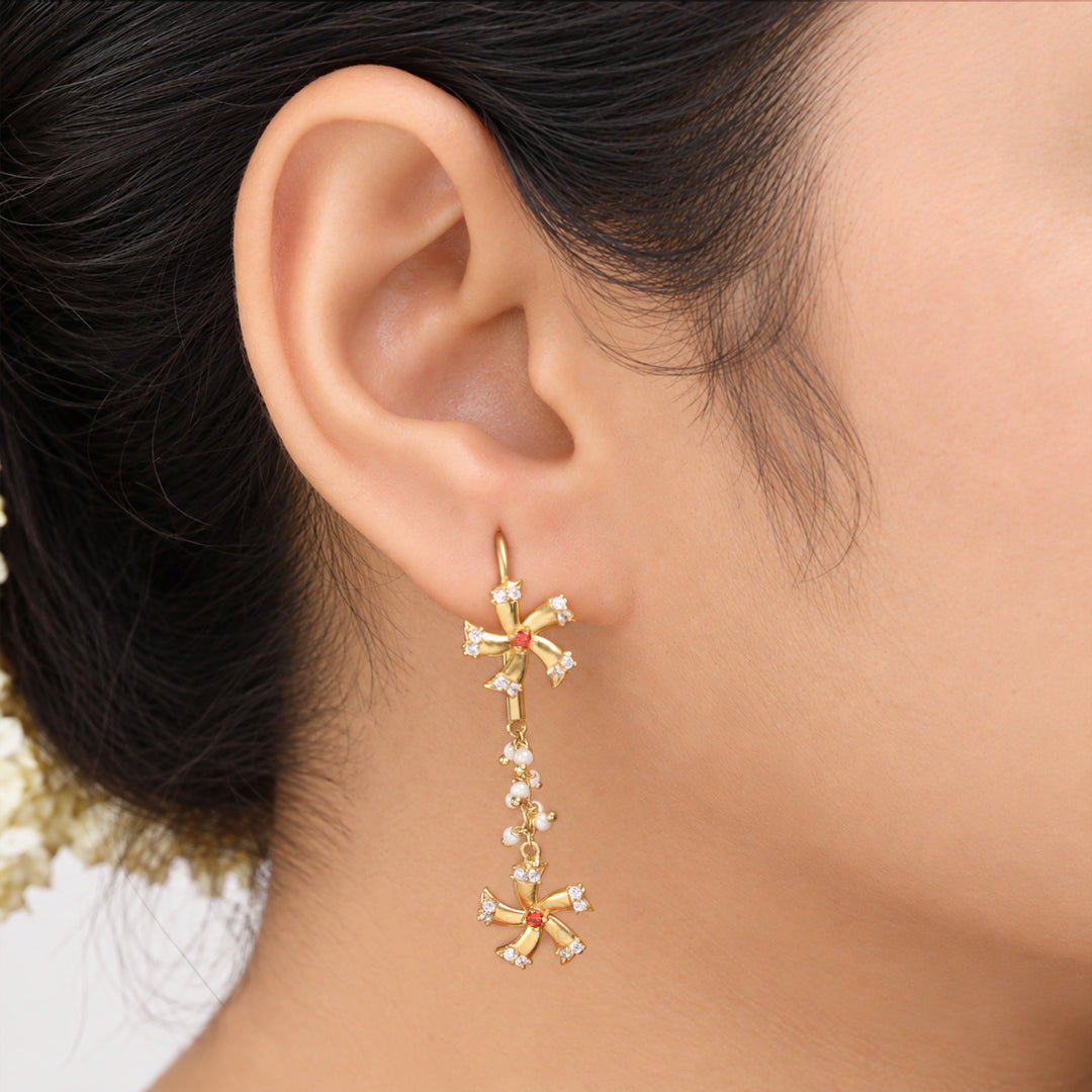 Silver Shiuli Flower Sui Dhaga Earrings