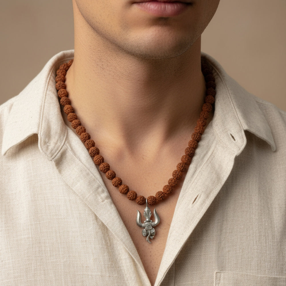 Rudraksha Mala with Silver Lord Shiva Pendant