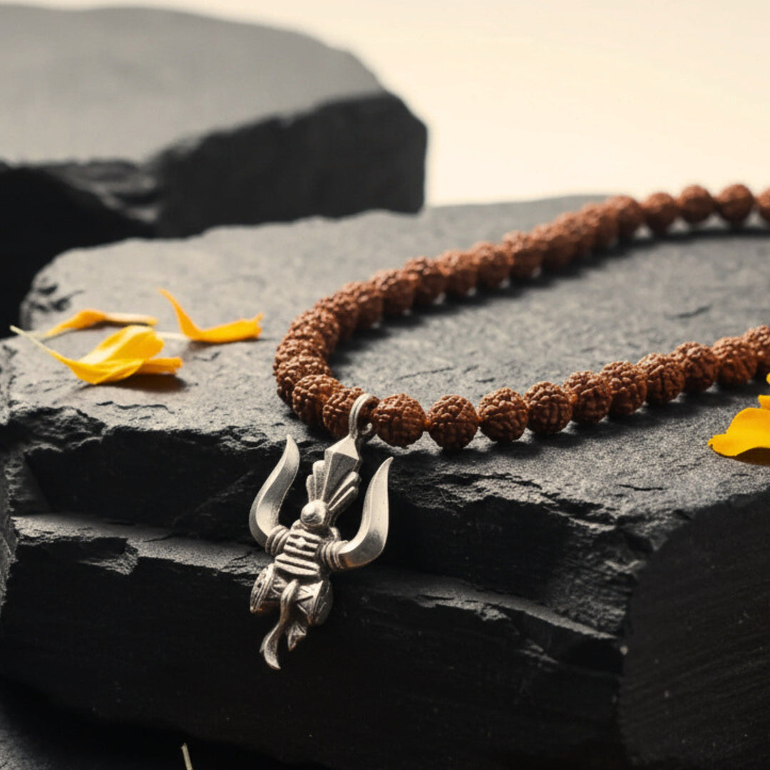 Rudraksha Mala with Silver Lord Shiva Pendant