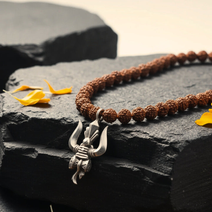 Rudraksha Mala with Silver Lord Shiva Pendant
