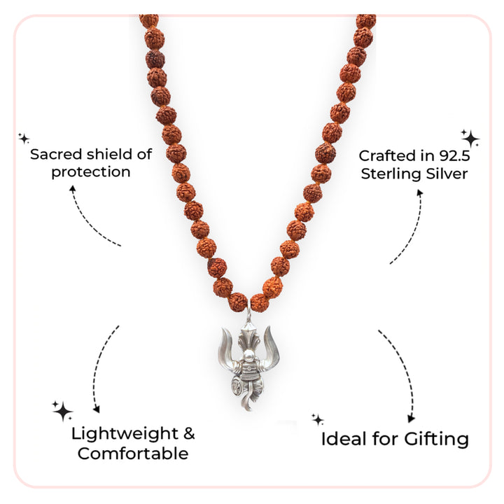 Rudraksha Mala with Silver Lord Shiva Pendant