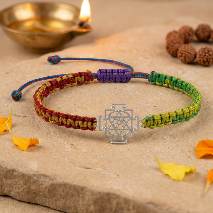 Trinity Shakti – 925 Silver Om Swastik Chakra Bracelet