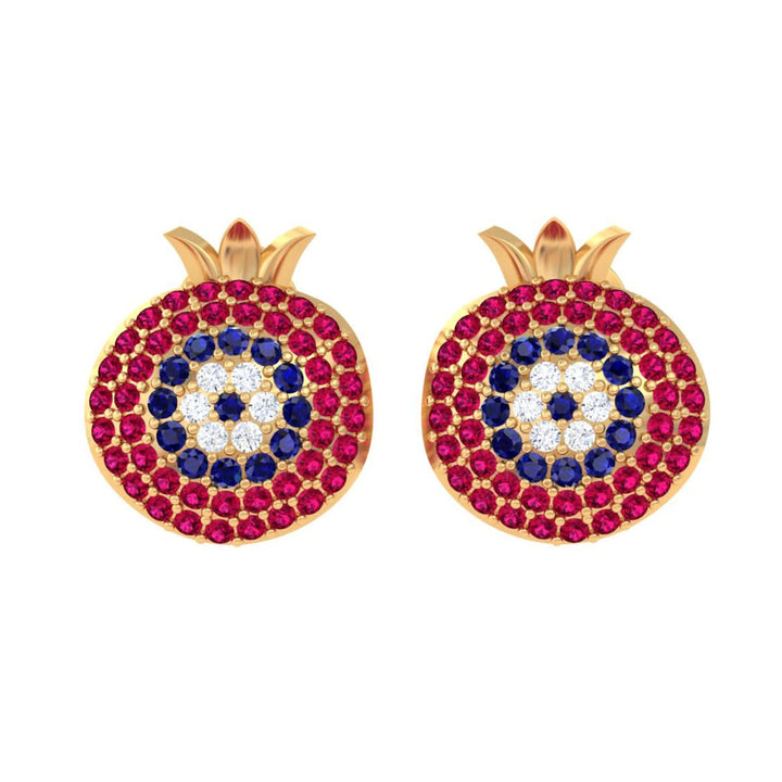925 Pure Silver Pomegranate Evil Eye Stud Earrings