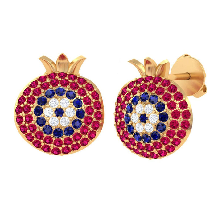 925 Pure Silver Pomegranate Evil Eye Stud Earrings